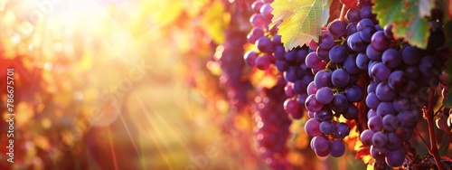 A Bunch of Fresh Purple Grapes Ready for Harvest in a Bright Vineyard Setting