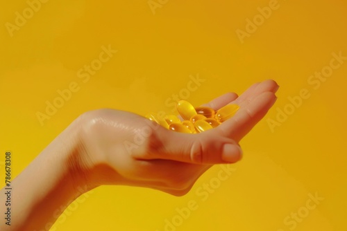 A person holding a handful of pills. Suitable for medical and healthcare concepts