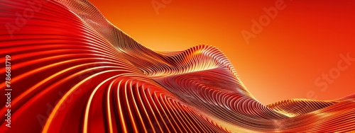 Abstract red silk waves on a vibrant orange background, depicting motion and fluidity, Concept of dynamic movement and textile art 