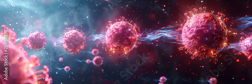 Natural Killer T Cells Attacking Cancer Cells 3D Image, Bioengineered organism under a microscope