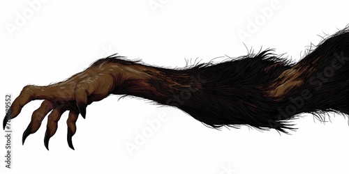 Creepy hairy monster claw isolated on white background, to catch, to grab, to kill, for Halloween card, poster concept.