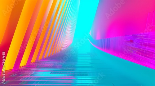 Ultraviolet render. Abstract Bright geometric background. Banner or poster creative graphic wallpaper. Geometry glow neon electric lines.