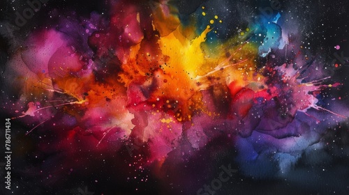 An art-themed background with various colors colliding with each other. An explosion of colors in space. An abstract-themed background.