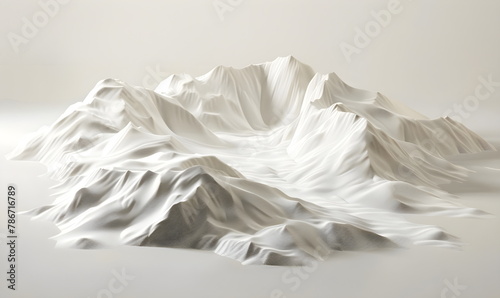 3D rendering of an abstract light white terrain landscape background with white mountains and glaciers. Ice Mountain. White cold terrain, background image