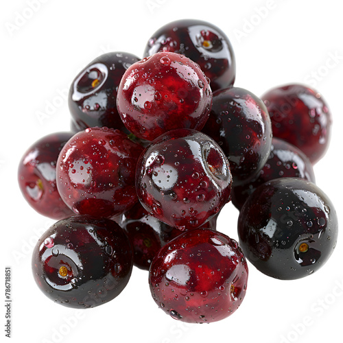  A realistic photo of fresh Morello cherries, their deep red, almost black color, isolated on a Transparent background, PNG Cutout