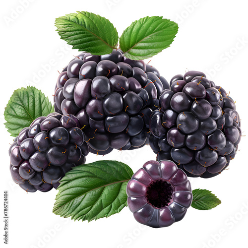  A realistic photo of fresh dewberries, similar to blackberries, dark and juicy, isolated on a Transparent background, PNG Cutout