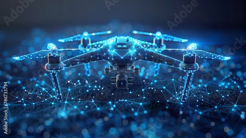 Conceptual rendering of a drone in wire-frame style, portraying visible and invisible layers of lines separately in vector format.