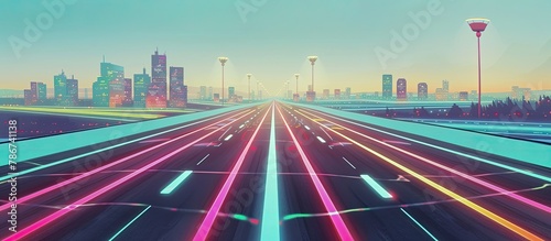 A mesmerizing blend of pink and green holographic lights illuminating the highway of tomorrow 🌈🛣️ A futuristic road trip in vibrant hues! #HolographicHighwayElegance