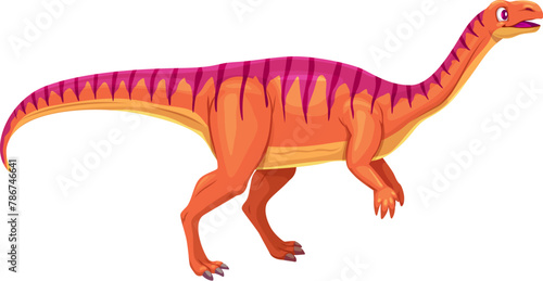 Cartoon Lufengosaurus dinosaur character. Isolated vector early Jurassic herbivorous dino, with a small head, long neck, and tail, possessing a bipedal stance. Prehistoric animal reptile personage