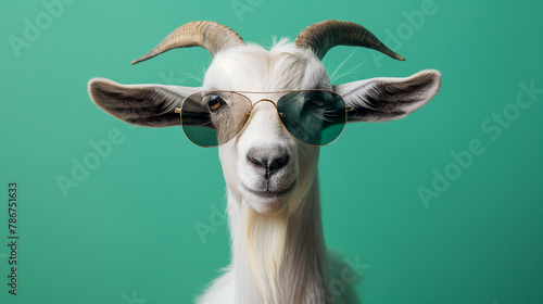 funny goat with glasses eating grass, funny bakra eid, eid ul adha, eid mubarak wallpaper with copy space