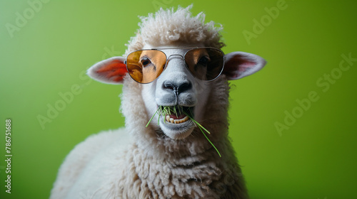 funny sheep with glasses eating grass, funny bakra eid, eid ul adha, eid mubarak wallpaper with copy space