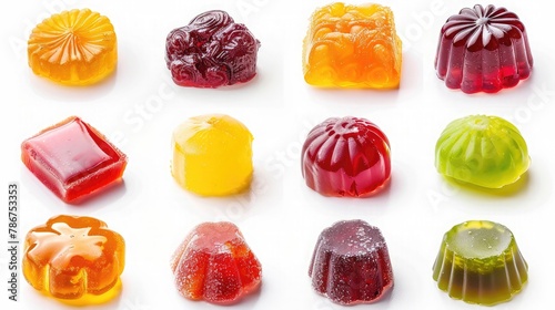 Fruit marmalade sweets, jelly candies isolated on white background with clipping path, collection