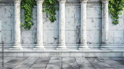 White vintage pillar wall with grey granite floor outdoor.
