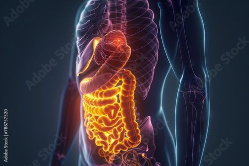human digestive system with highlighted stomach 3d medical illustration of abdominal pain