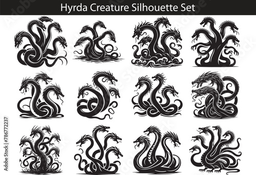 Mythic Creature Hydra Silhouette Vector Set
