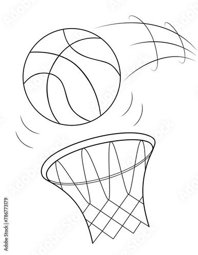 basketball coloring page ball and hoop. you can print it on standard 8.5x11 inch paper