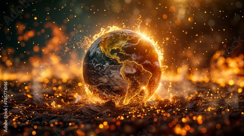 A digital painting of the earth on fire.