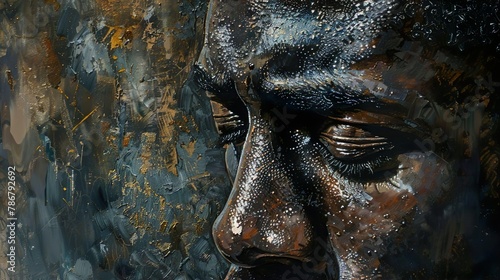 Retrato em close de um rosto masculino em arte de tinta.