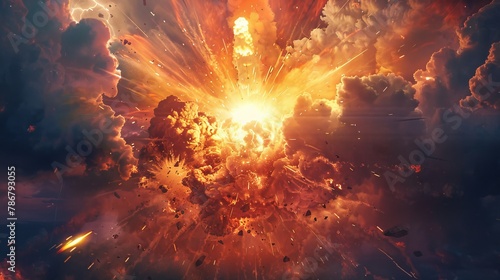A powerful explosion rips through the sky as a missile meets its target, captured in high detail