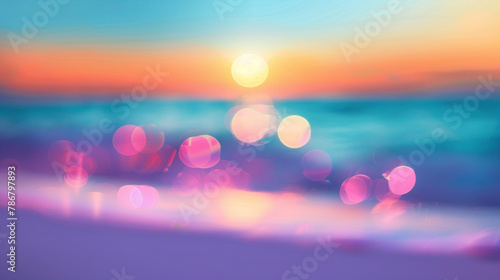 南国のキラキラした夕日と海と砂浜の玉ボケ Generative AI