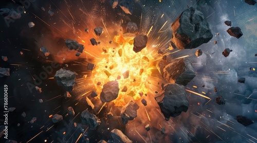 Rocks big bang explosion in space, Rocks explosion, Generative AI