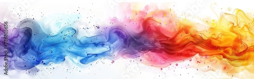 Colorful Abstract Rainbow Painting with Blobs and Splashes - Isolated on Background - AI Generated Watercolor Illustration Banner 