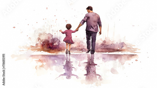 A man and a child are walking together.