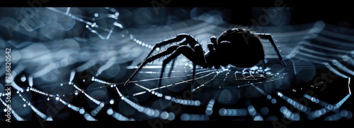 A spider is sitting on a web. The spider is the main focus of the image