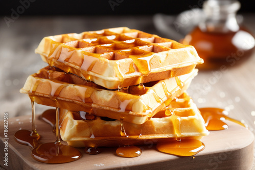  Homemade Belgium waffles with maple syrup