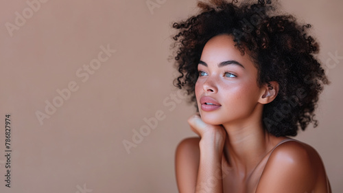 Afro beauty model woman for skincare fashion cosmetic makeup treatment