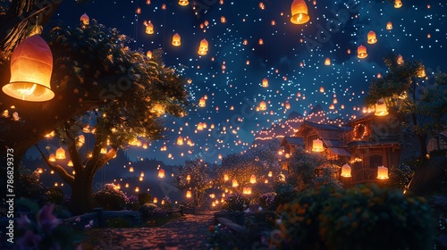 A festival of lights where every lantern is a captured star, held once a year in a hidden realm
