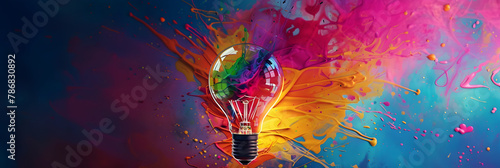 Light bulb with colorful paint splatters,A colorful light bulb is being turned into a colorful explosion. 