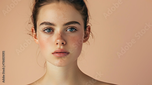 Woman without makeup in a cosmetics advertising photograph