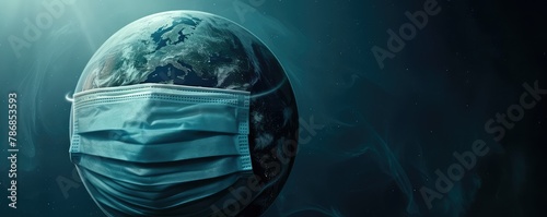 Man with mask looking at Earth globe