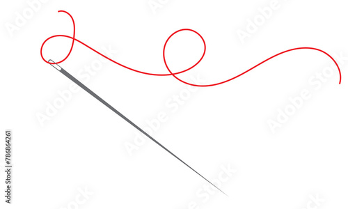 Sewing needle with a long red thread. Vector needle and red thread icon on a white background. Vector illustration. EPS 10