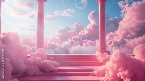 Product showcase on pink heavenly platform