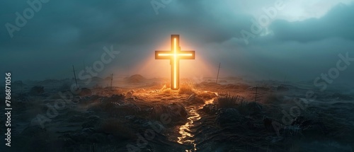 Light behind the cross on high