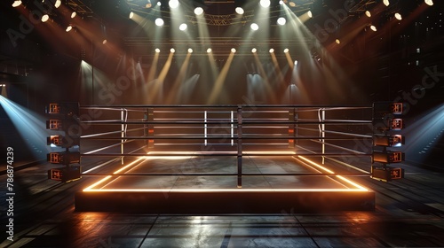 Isolated empty boxing ring with light. 