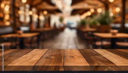 A Taste of Rustic: Perspective Brown Wooden Board in Café Blur
