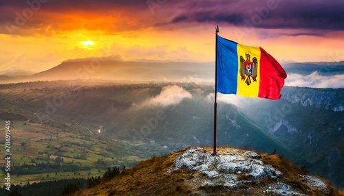 The Flag of Moldova On The Mountain.