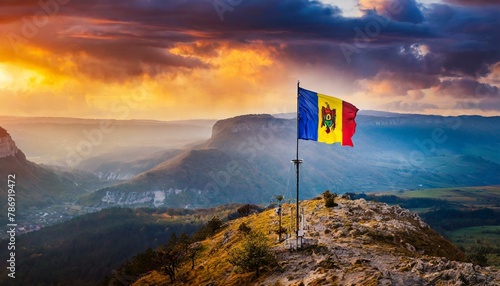 The Flag of Moldova On The Mountain.