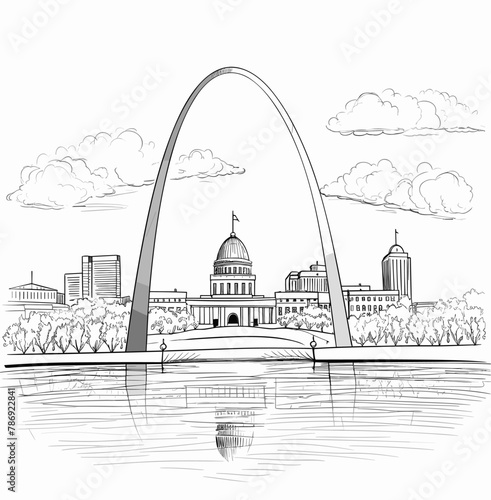 Gateway Arch. Gateway Arch hand-drawn comic illustration. Vector doodle style cartoon illustration