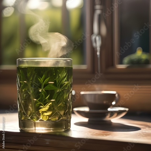 A steaming cup of herbal tea with a tea bag2