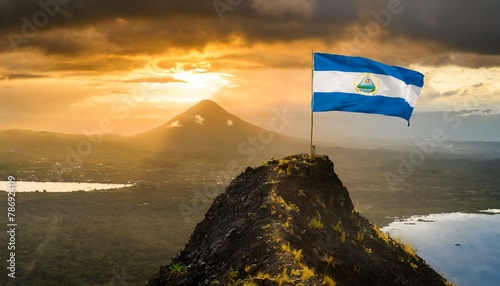 The Flag of Nicaragua On The Mountain.