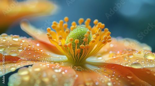 Close-Up of Flower with Dew Drops (Macro) Pollen