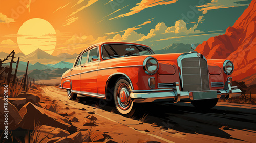 Retro style car in vibrant colors captures the essence of nostalgia. The retro style car's sleek design turns heads. Pride of the past, the retro style car roars to life