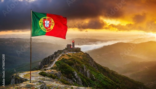 The Flag of Portugal On The Mountain.