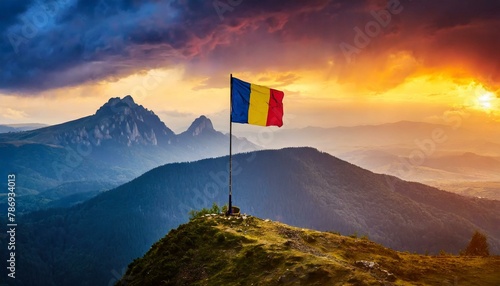 The Flag of Romania On The Mountain.