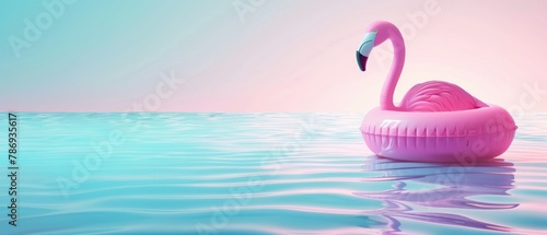Summer minimal concept with flamingos floating in neon light on a pastel background. 3d rendering of the concept.