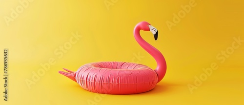 3D rendering of an animated flamingo on a yellow background. Minimal summer concept.